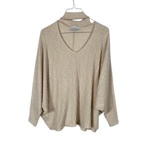 Urban Outfitter Beige Ribbed Knit Sweater Batwing Oversized Size XS